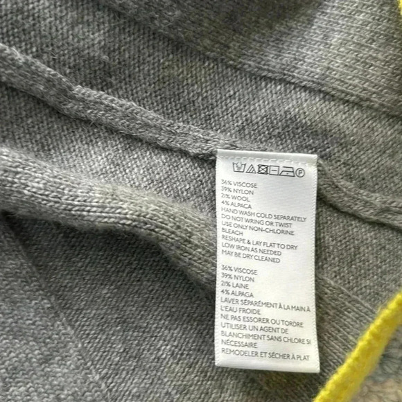 Anthropologie wool grey neon yellow, long sleeve mock turtleneck sweater dress L - Picture 5 of 6